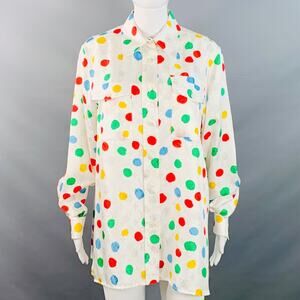 Size M White Multi Color Silk Monogram Dots Button Up Shirt